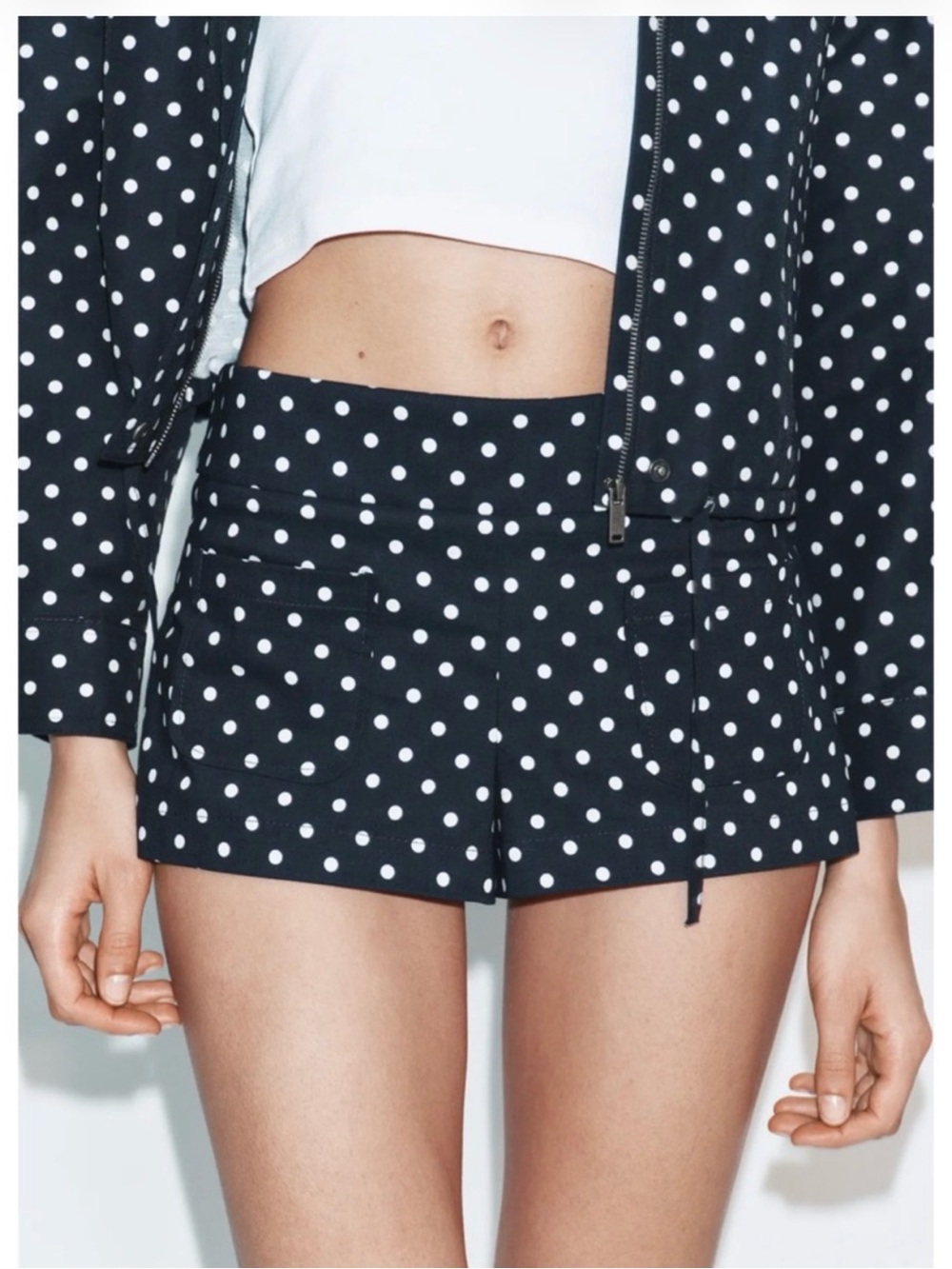 Zara Navy Blue Polka Dot High Waist Shorts